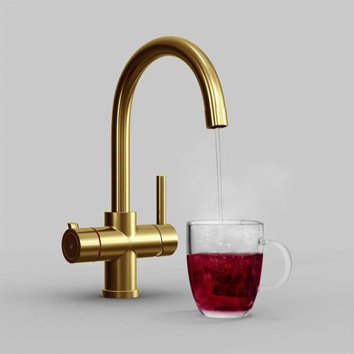 Fohen Furnas Brushed Gold Boiling Water Tap with Red Cup
