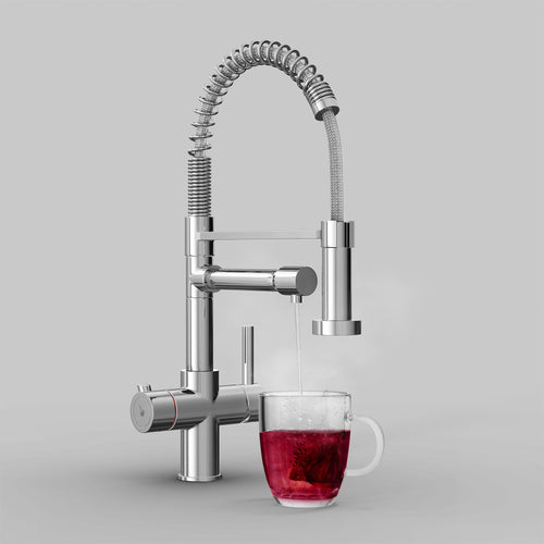 Fohen Flex Polished Chrome Boiling Water Tap with Red Cup