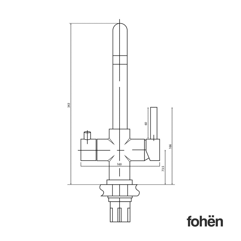 Fohen Fahrenheit Polished Bronze Back Dimensions Line Drawing